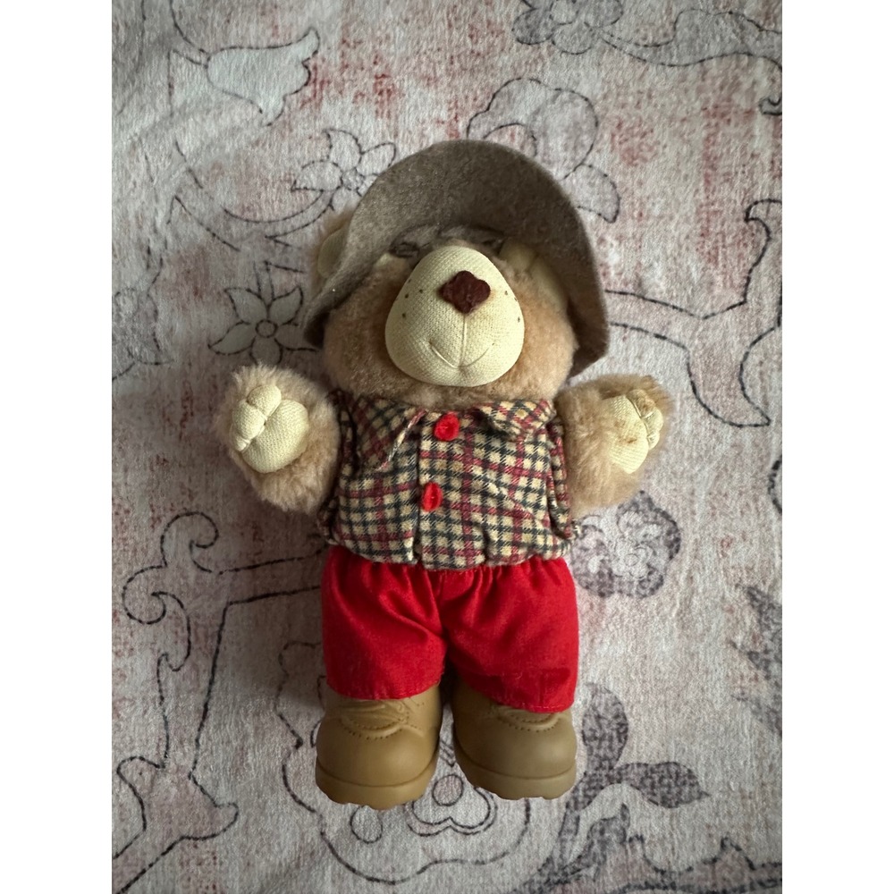 Vintage Furskins Bear Xavier Roberts Plaid Shirt Red Pants Plush Toy 1980s